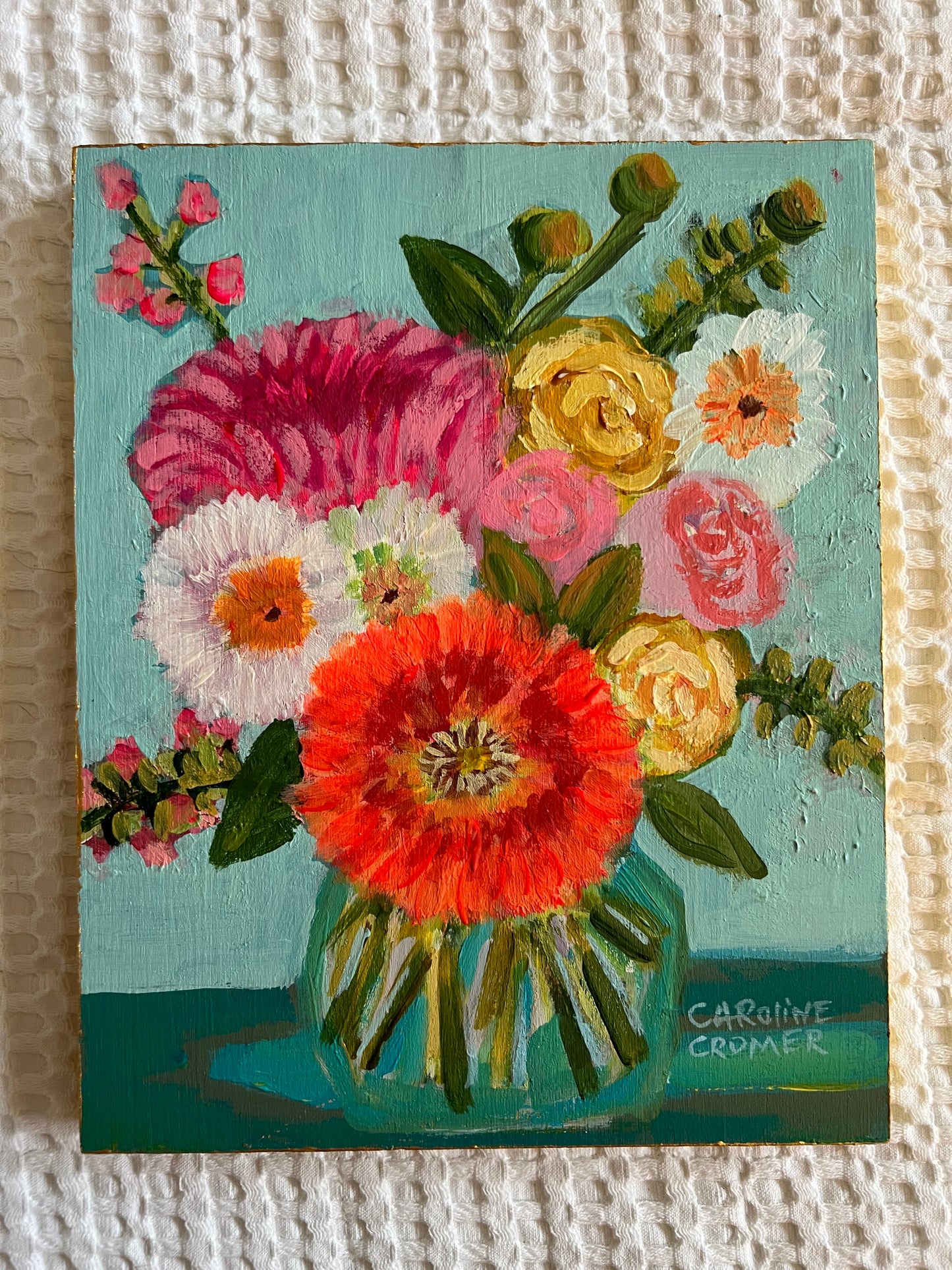 8x10 Flowers on Wood Block