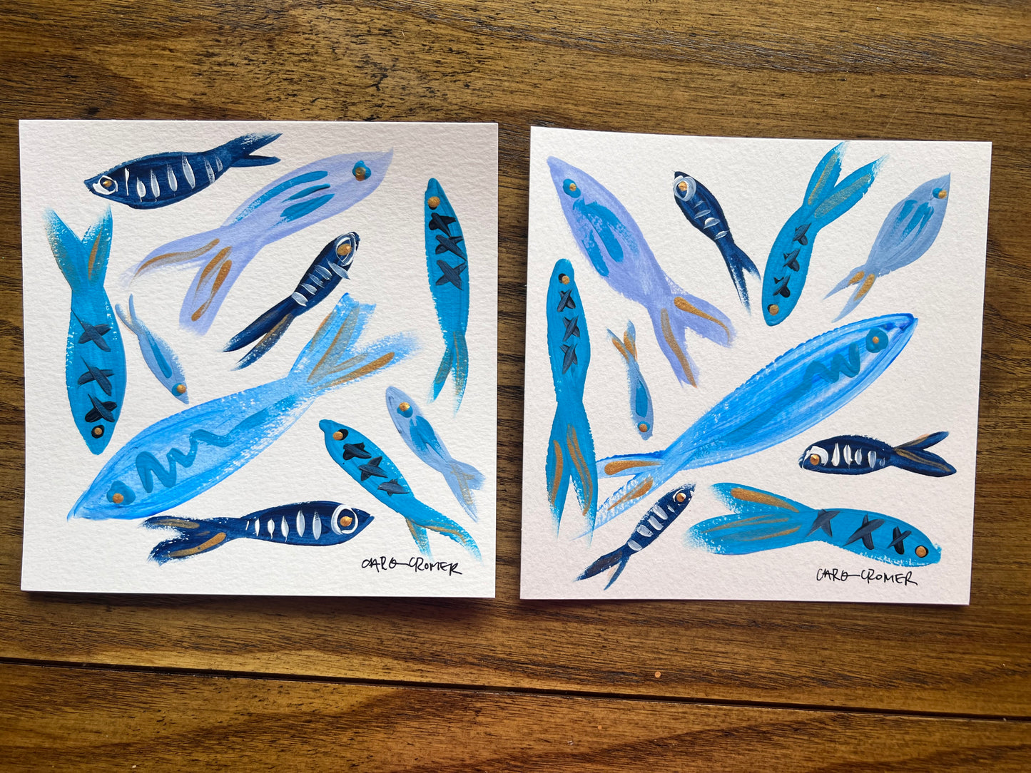 Two 6x6 Fish Paintings