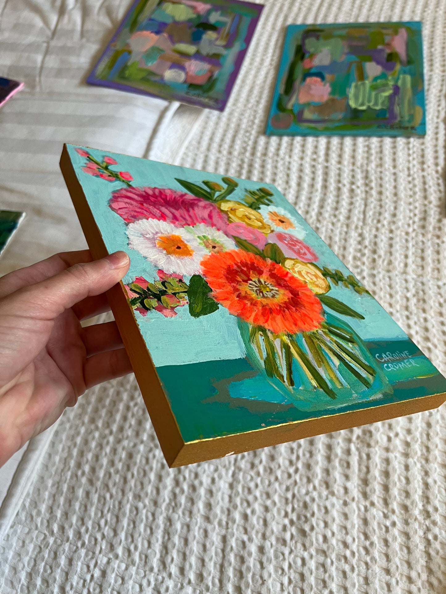 8x10 Flowers on Wood Block