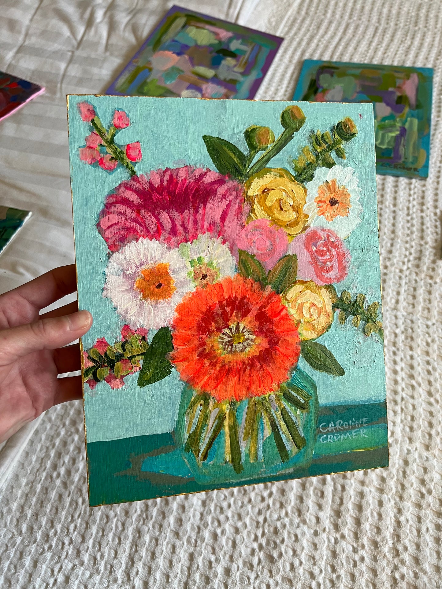 8x10 Flowers on Wood Block