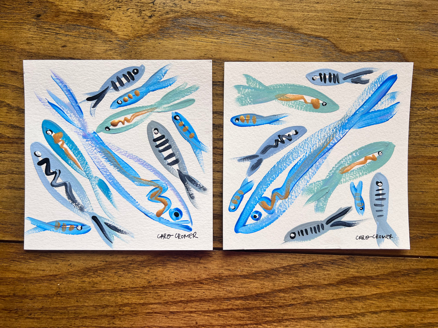 Two 6x6 Fish Paintings