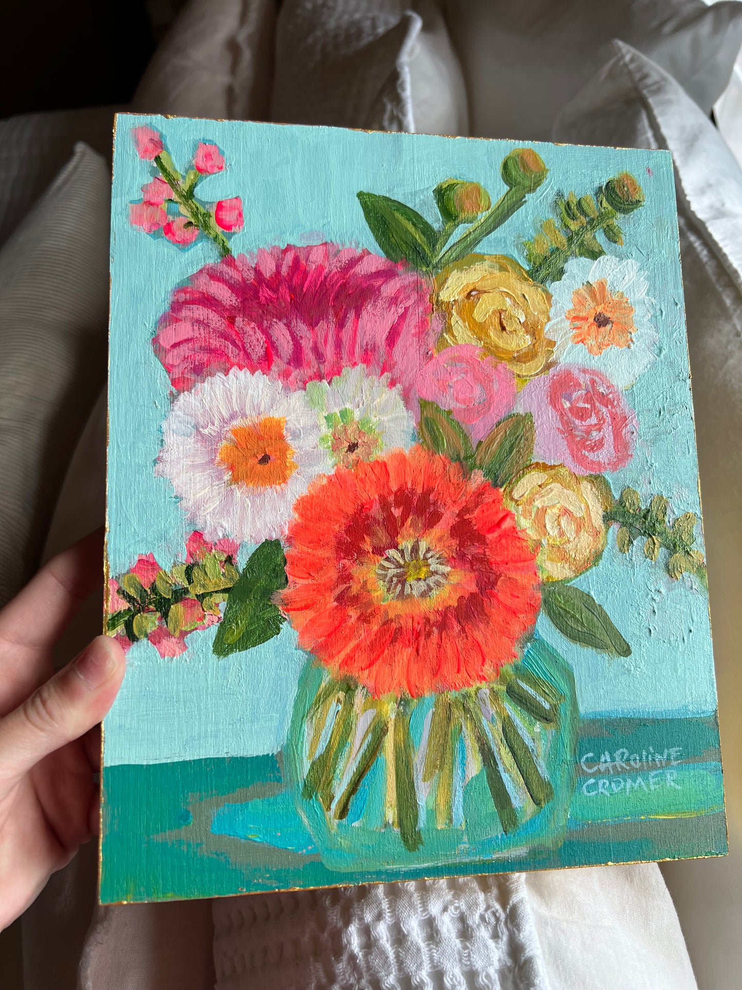 8x10 Flowers on Wood Block