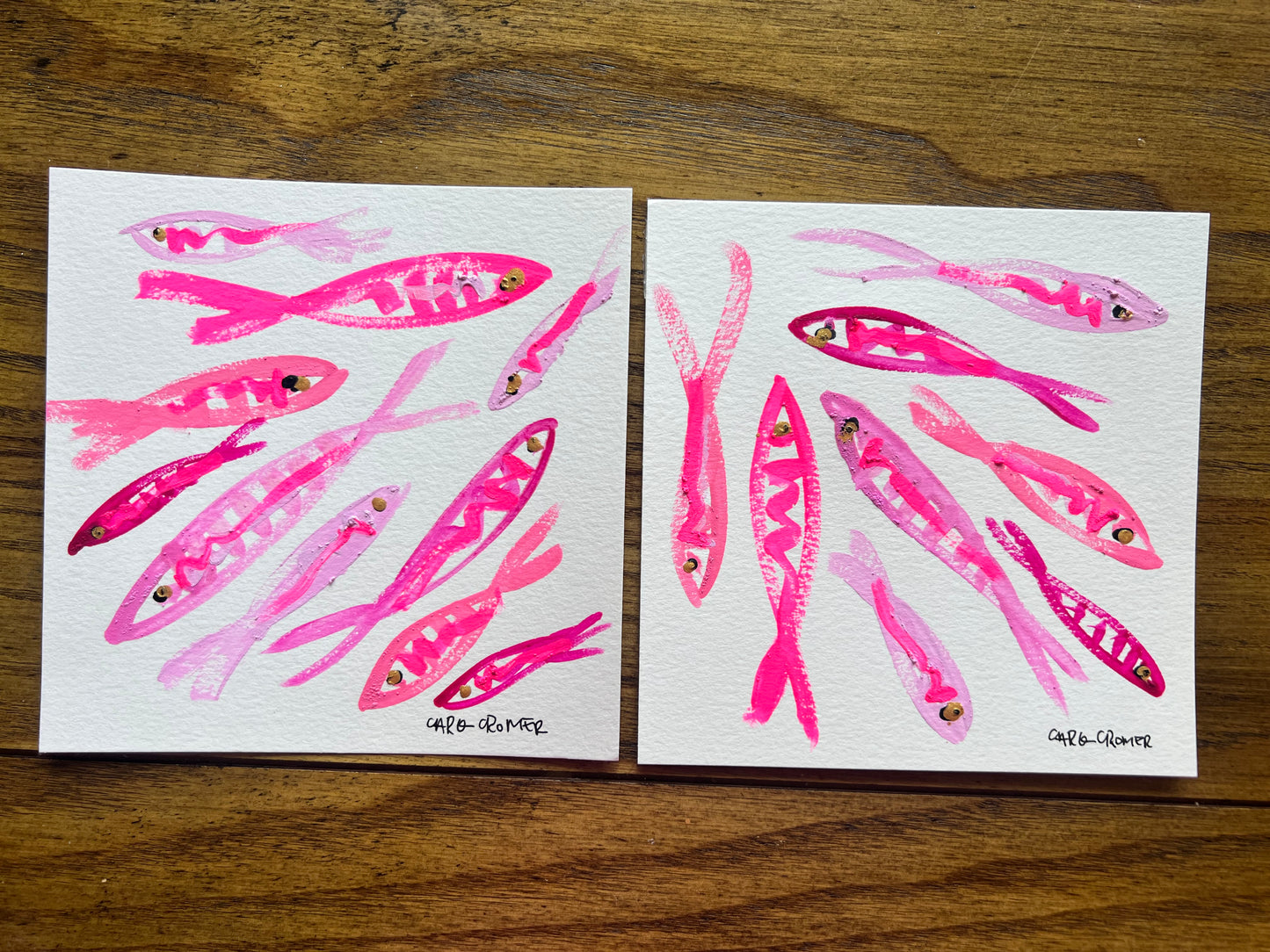 Two 6x6 Fish Paintings