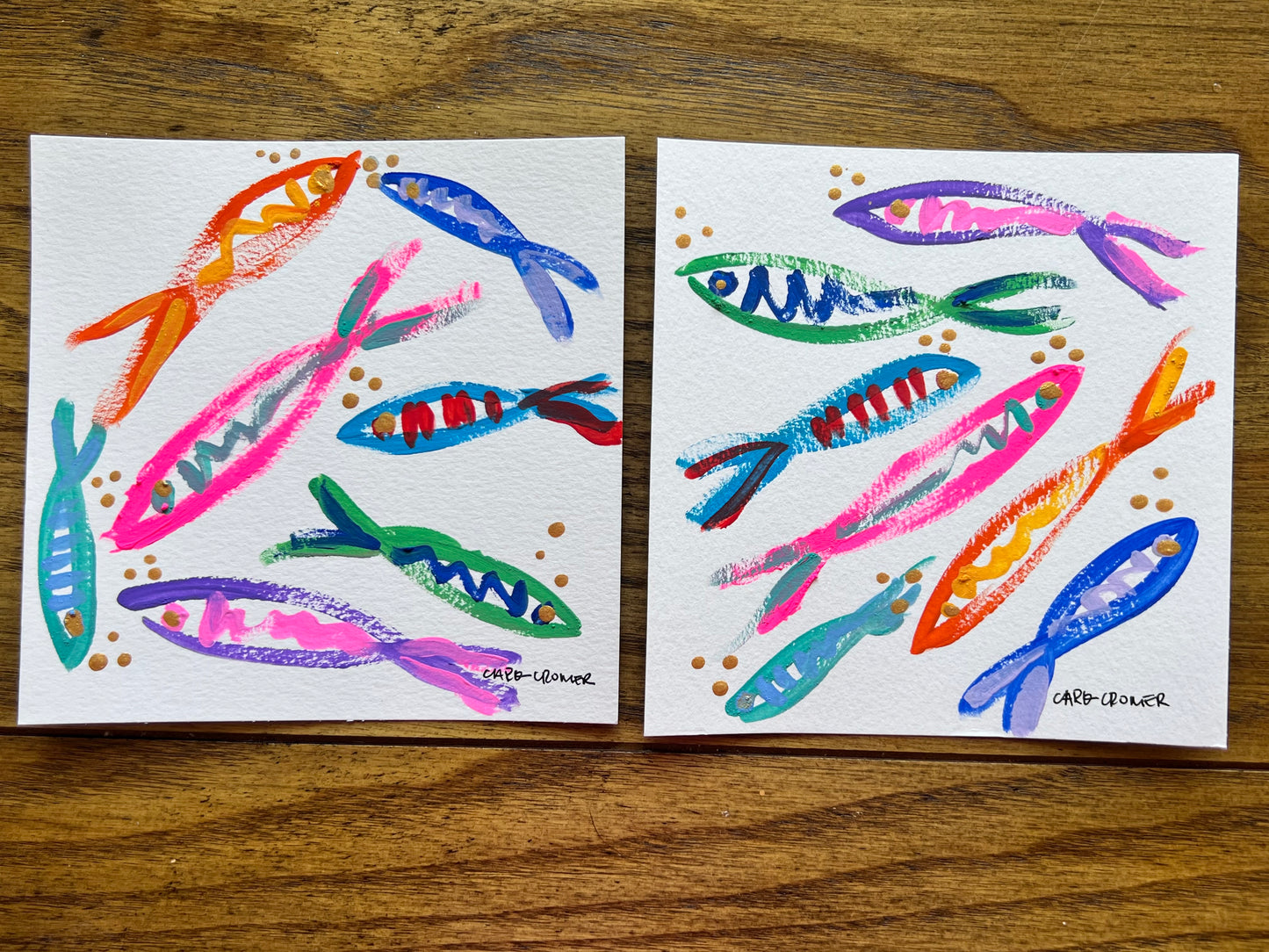 Two 6x6 Fish Paintings